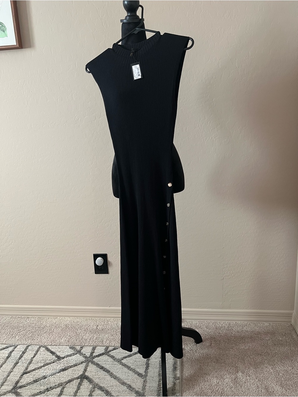 Maje Black Ribbed Sleeveless Maxi Dress